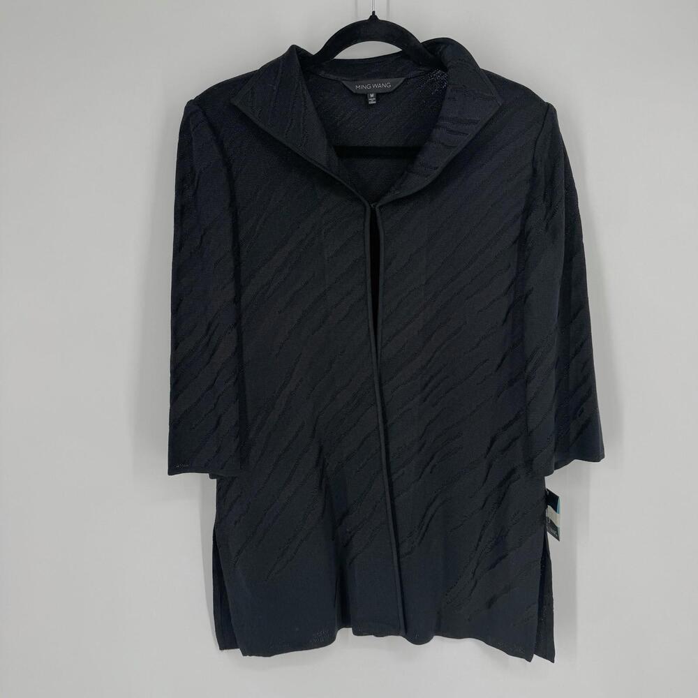 Ming Wang Cardigan womens medium M black jacket minimalist work office career